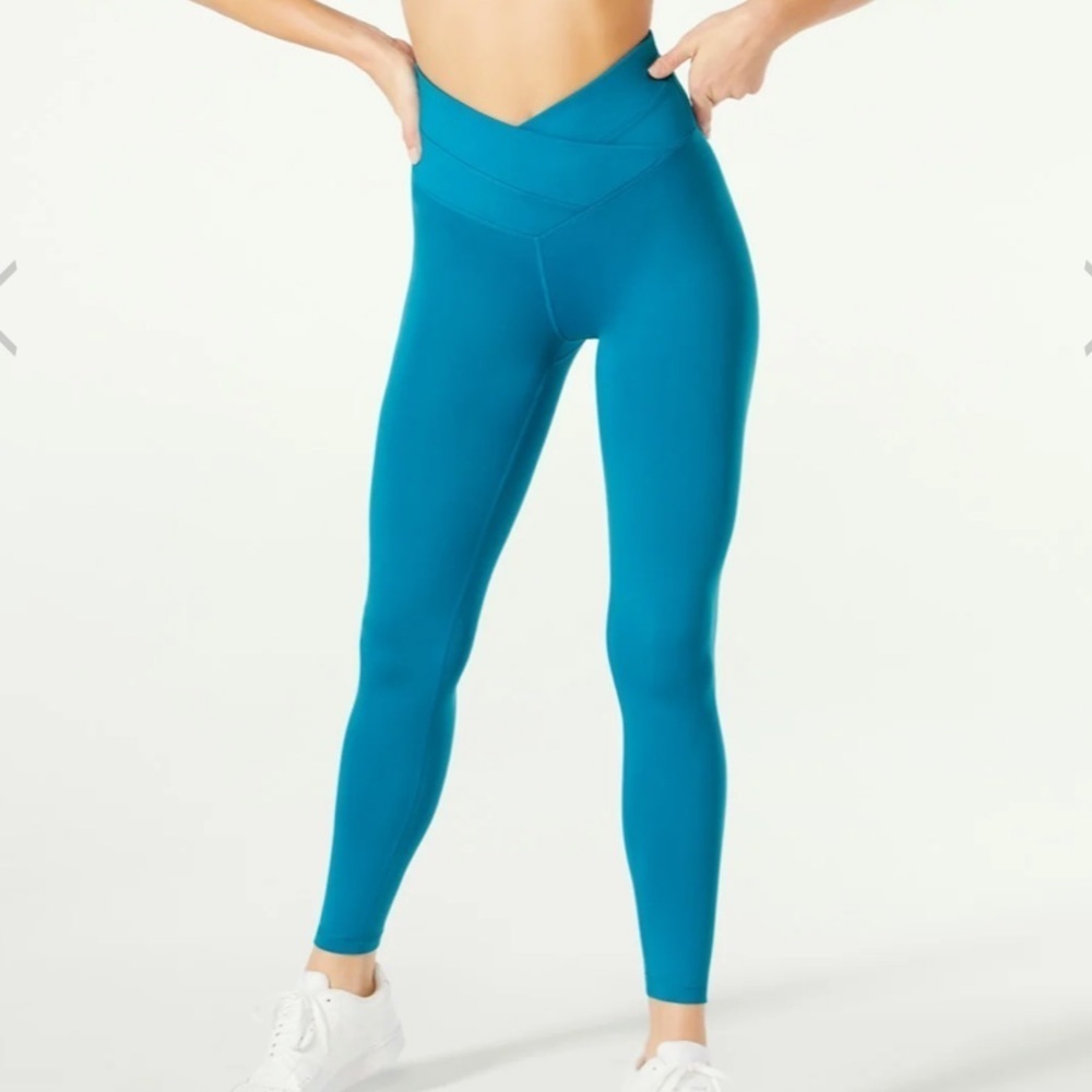Marika so soft turquoise crossover waistband leggings, new
